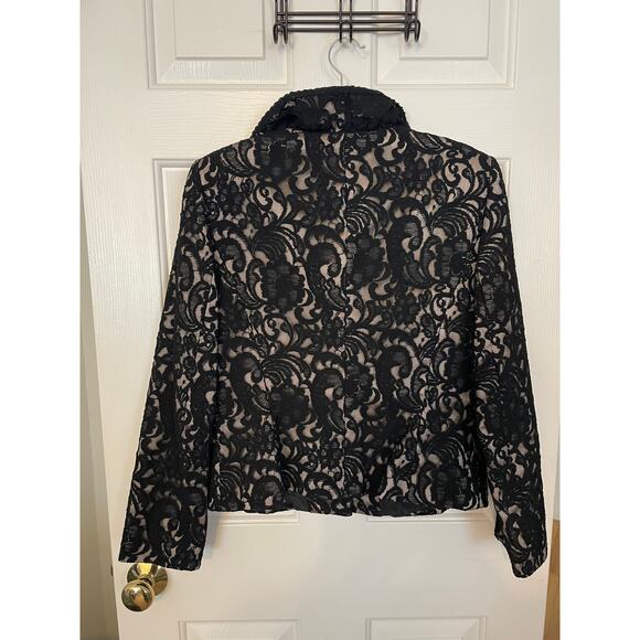 Vtg Tahari Arthur S Levine Luxe Size 10 Womens Jacket Snap Button Lace Black Tan - Picture 2 of 10
